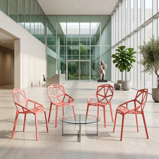 Set de 4 Sillas Roxy, Color Salmón, con Espaldar y Diseño Moderno