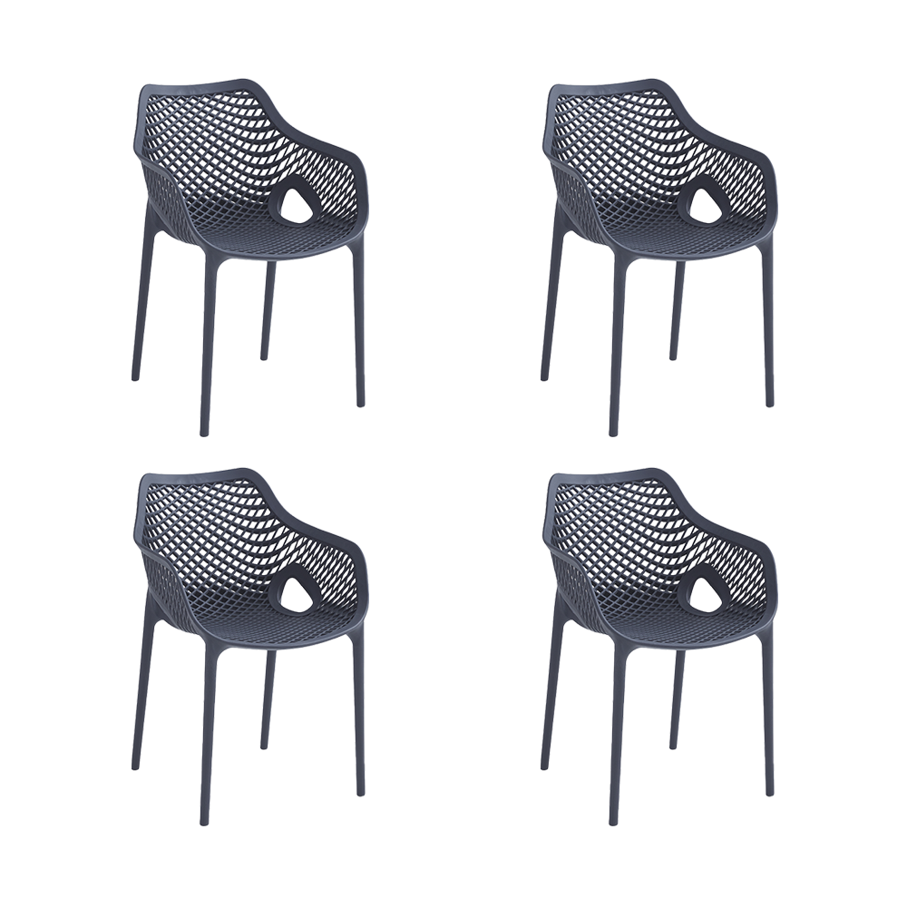 Set de 4 Sillas con Brazos Miame, Gris Oscuro, con Espaldar y Diseño Moderno