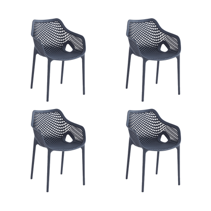 Set de 4 Sillas con Brazos Miame, Gris Oscuro, con Espaldar y Diseño Moderno
