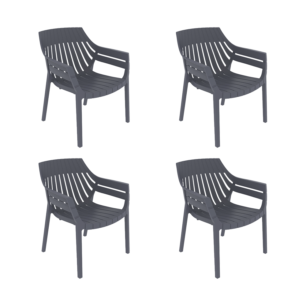 Set de 4 Sillas con Brazos Arena, Gris Oscuro, con Espaldar y Diseño Moderno