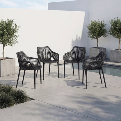 Set de 4 Sillas con Brazos Miame, Negro, con Espaldar y Diseño Moderno