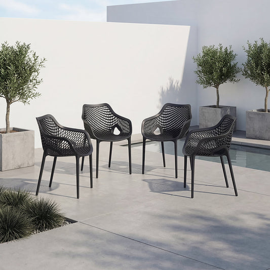 Set de 4 Sillas con Brazos Miame, Negro, con Espaldar y Diseño Moderno