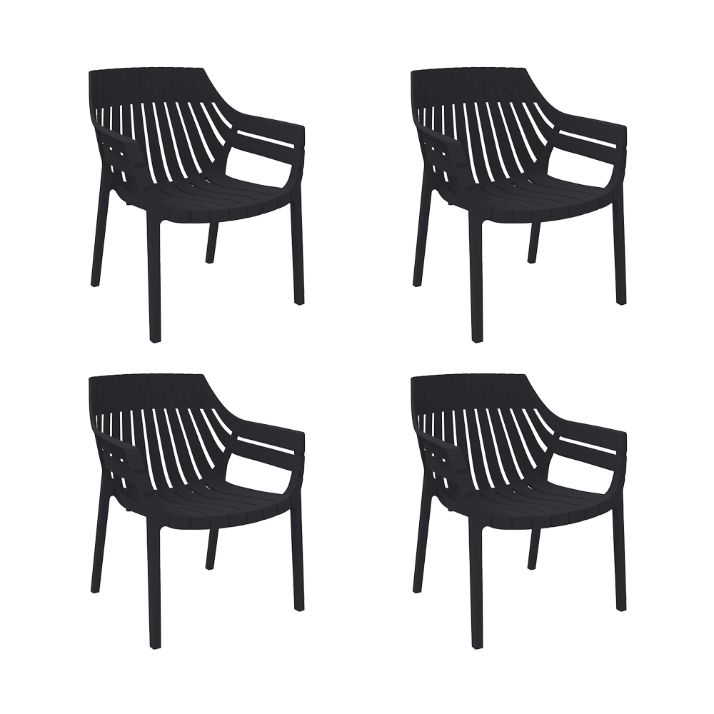 Set de 4 Sillas con Brazos Arena, Negro, con Espaldar y Diseño Moderno