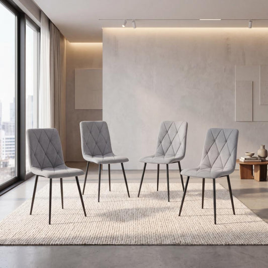 Set de 4 Sillas de Comedor Napoles, Gris, con Espaldar y Diseño Moderno