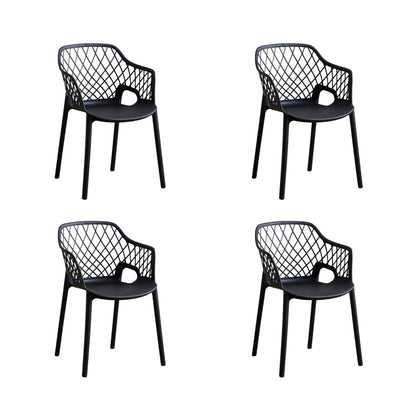 Set de 4 Sillas con Brazos Casablanca, Negro, con Espaldar en Diamantes y Estilo Moderno