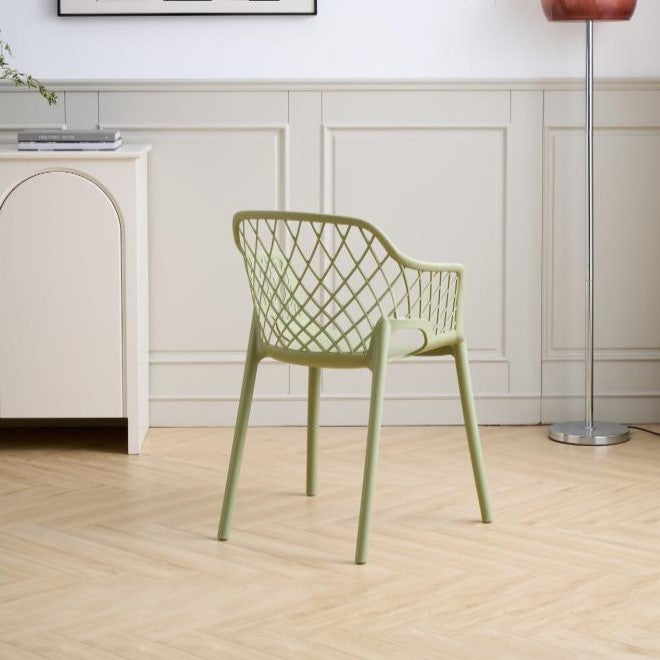Silla con Brazos Casablanca, Verde Olivo, con espaldar en diamantes y estilo moderno, detalle