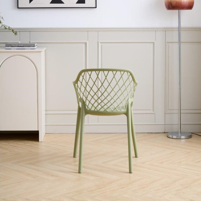 Silla con Brazos Casablanca, Verde Olivo, con espaldar en diamantes y estilo moderno, vista posterio