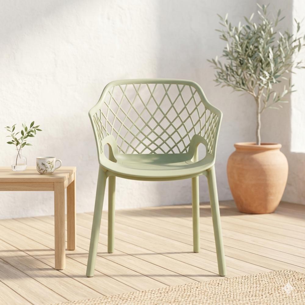 Silla con Brazos Casablanca, Verde Olivo, con espaldar en diamantes y estilo moderno, en ambiente