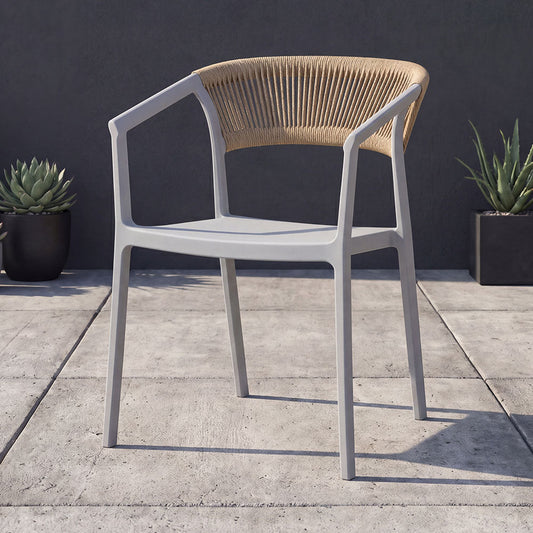 Silla Balí, Gris, con Espaldar en Cuerdas y Diseño Moderno