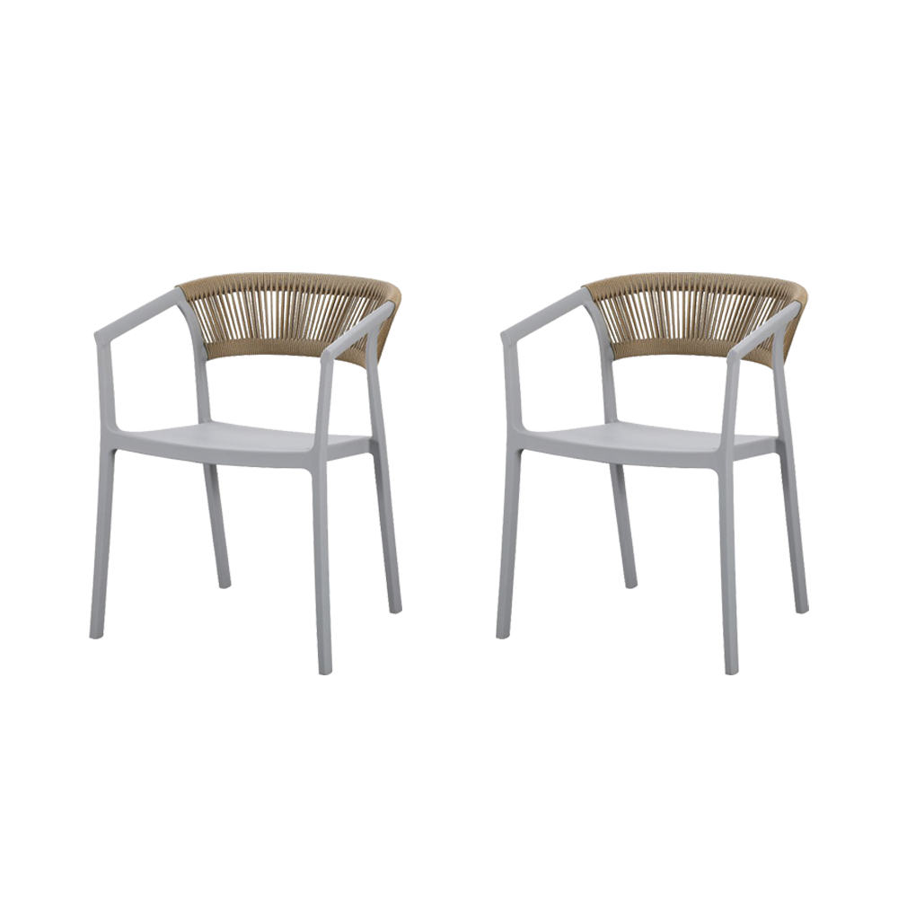 Set de 2 Sillas Balí, Gris, con Espaldar en Cuerdas y Diseño Moderno