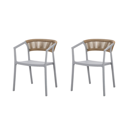Set de 2 Sillas Balí, Gris, con Espaldar en Cuerdas y Diseño Moderno