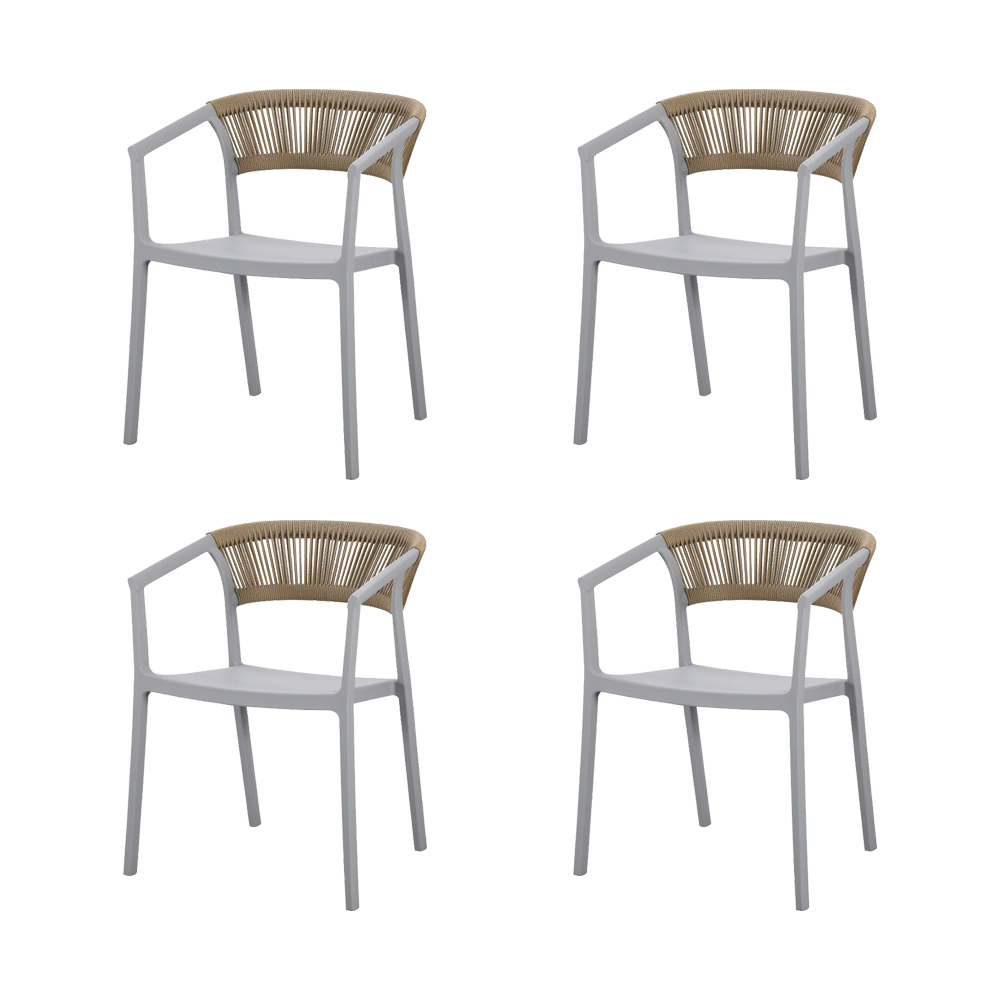 Set de 4 Sillas Balí, Gris, con Espaldar en Cuerdas y Diseño Moderno