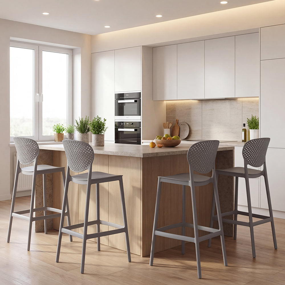 Set de 4 Sillas para Bar Río, Color Gris Oscuro, Diseño Moderno