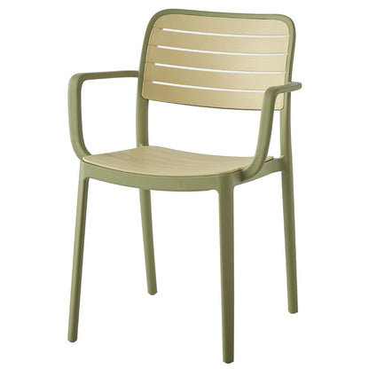 Set de 4 Sillas con Brazos Carolina, Verde Olivo y Beige, y Espaldar de Líneas Horizontales