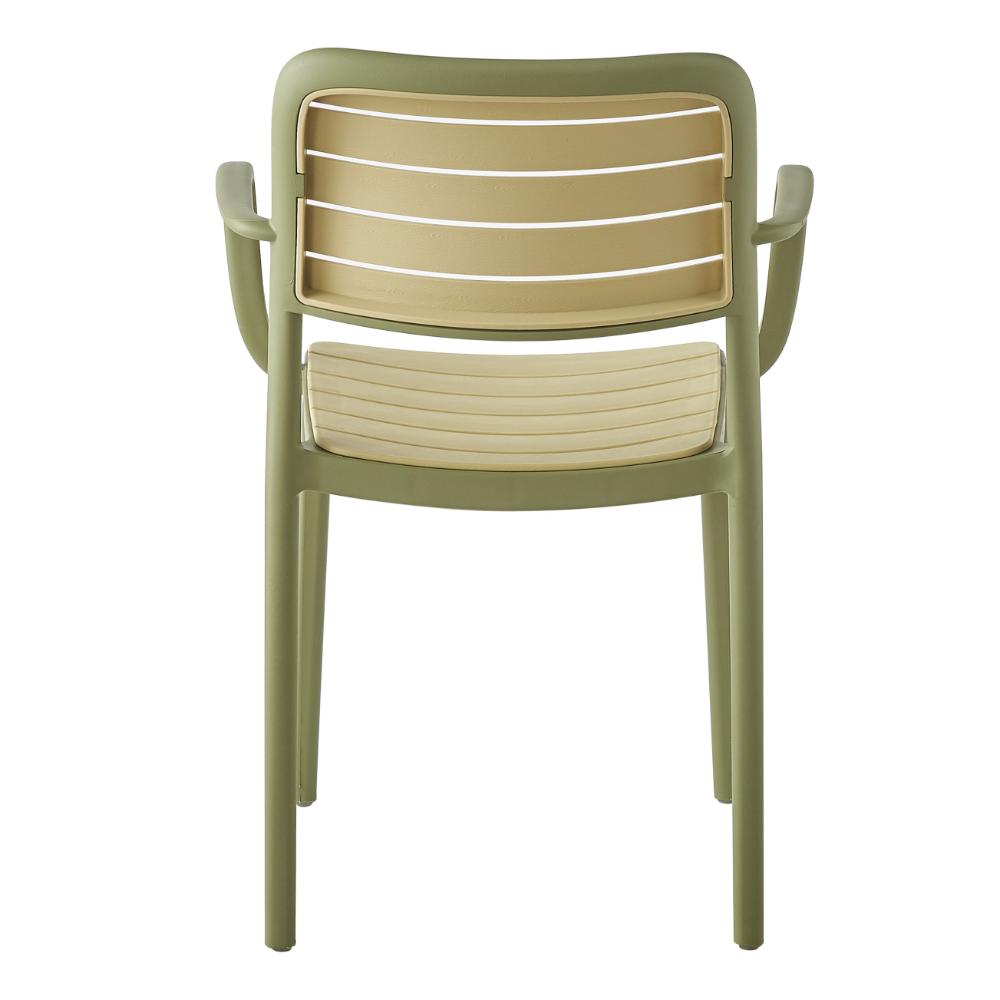 Set de 4 Sillas con Brazos Carolina, Verde Olivo y Beige, y Espaldar de Líneas Horizontales