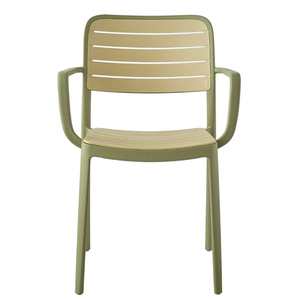 Set de 4 Sillas con Brazos Carolina, Verde Olivo y Beige, y Espaldar de Líneas Horizontales
