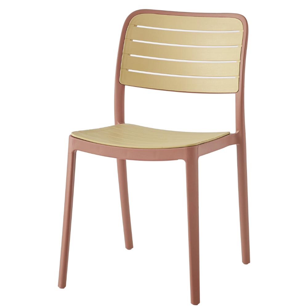 Set de 2 Sillas Carolina, Color Terracota y Beige, con Espaldar de Líneas Horizontales