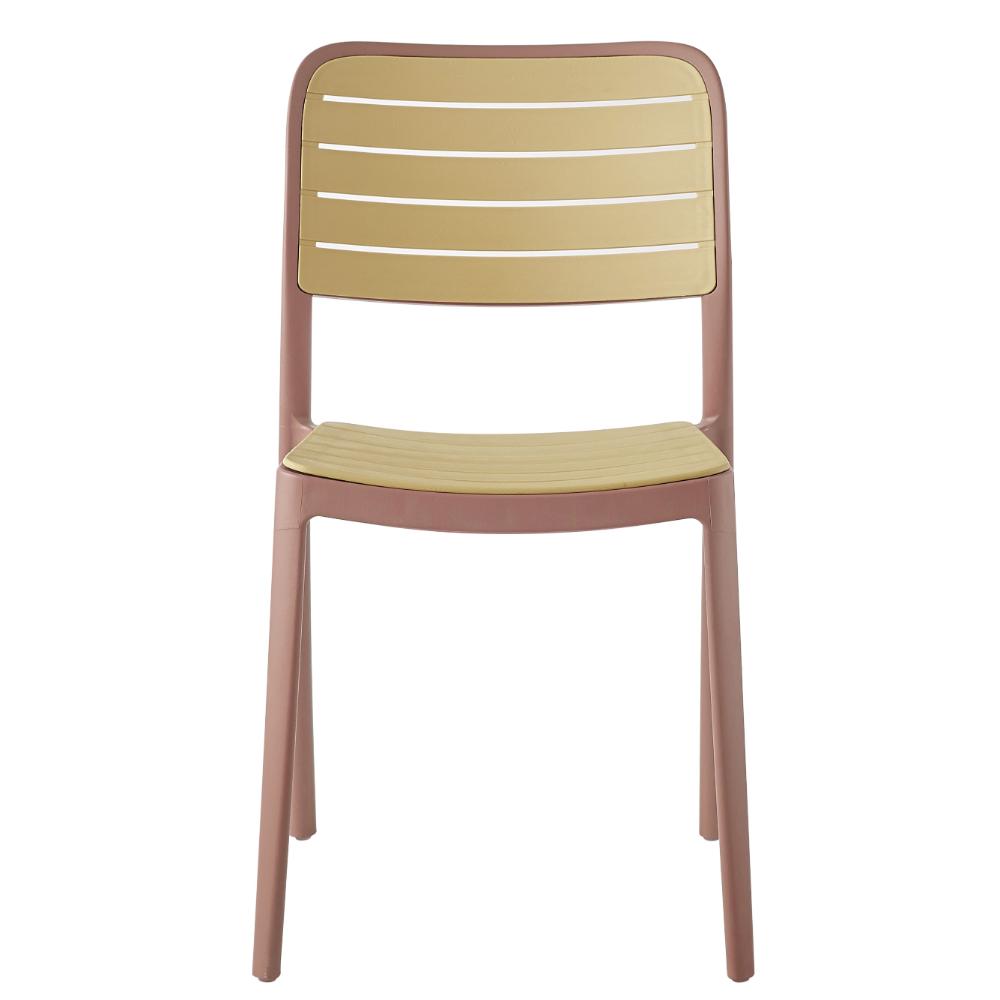 Set de 2 Sillas Carolina, Color Terracota y Beige, con Espaldar de Líneas Horizontales