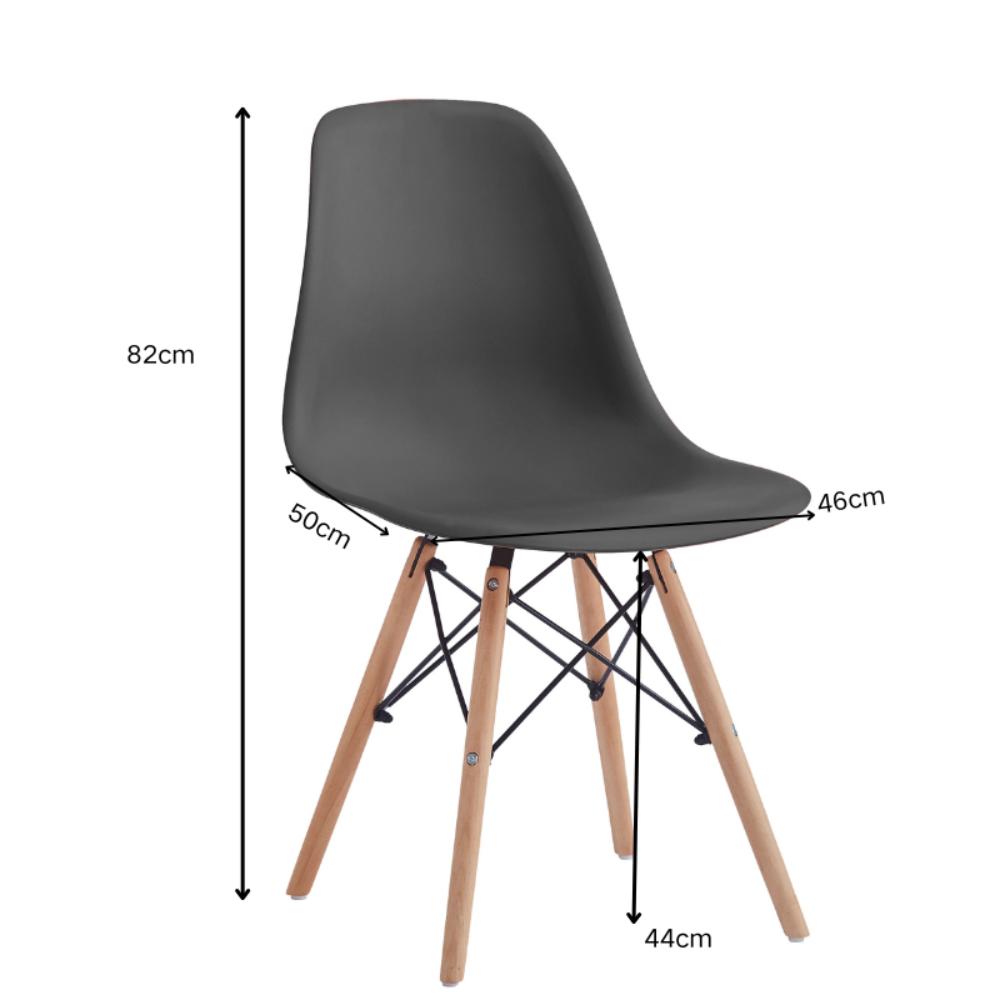 Silla Eames, Color Negro, con Patas de Madera, medidas
