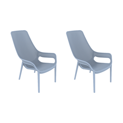 Set de 2 Sillas Lounge Mayorca, Azul Claro, con Espaldar y Reposa Brazos