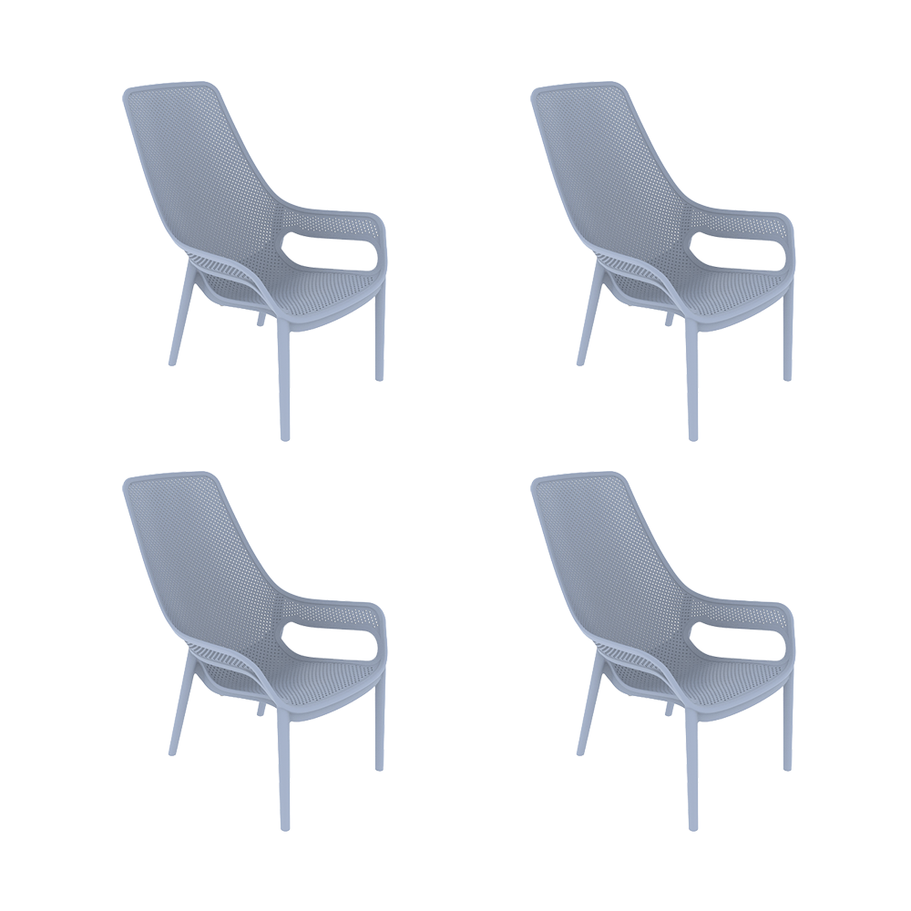Set de 4 Sillas Lounge Mayorca, Azul Claro, con Espaldar y Reposa Brazos