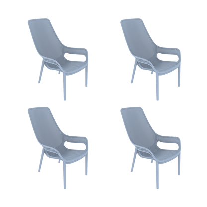 Set de 4 Sillas Lounge Mayorca, Azul Claro, con Espaldar y Reposa Brazos