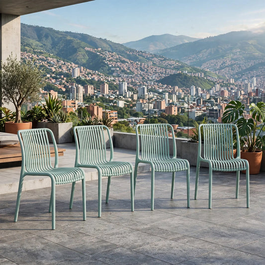 Set de 4 Sillas Terra, Color Azul Claro, con Espaldar