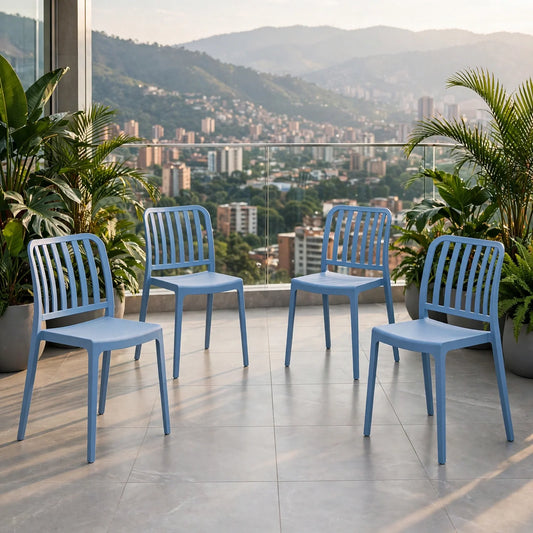 Set de 4 Sillas Brooklyn, Color Azul Oceano, con Espaldar en Rayas y Diseño Minimalista