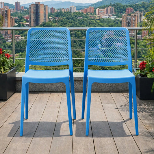 Set de 2 Sillas Manhattan, Azul Oceano, con Espaldar en Rejilla y Diseño Minimalista