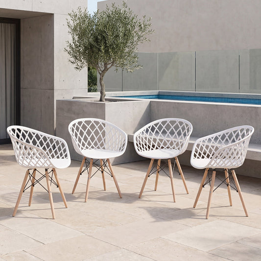 Set de 4 Sillas Oasis con Brazos, Color Blanco, con Espaldar