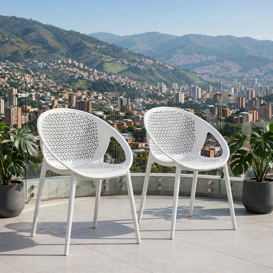 Set de 2 Sillas Selva con Brazos, Color Blanco, con Espaldar