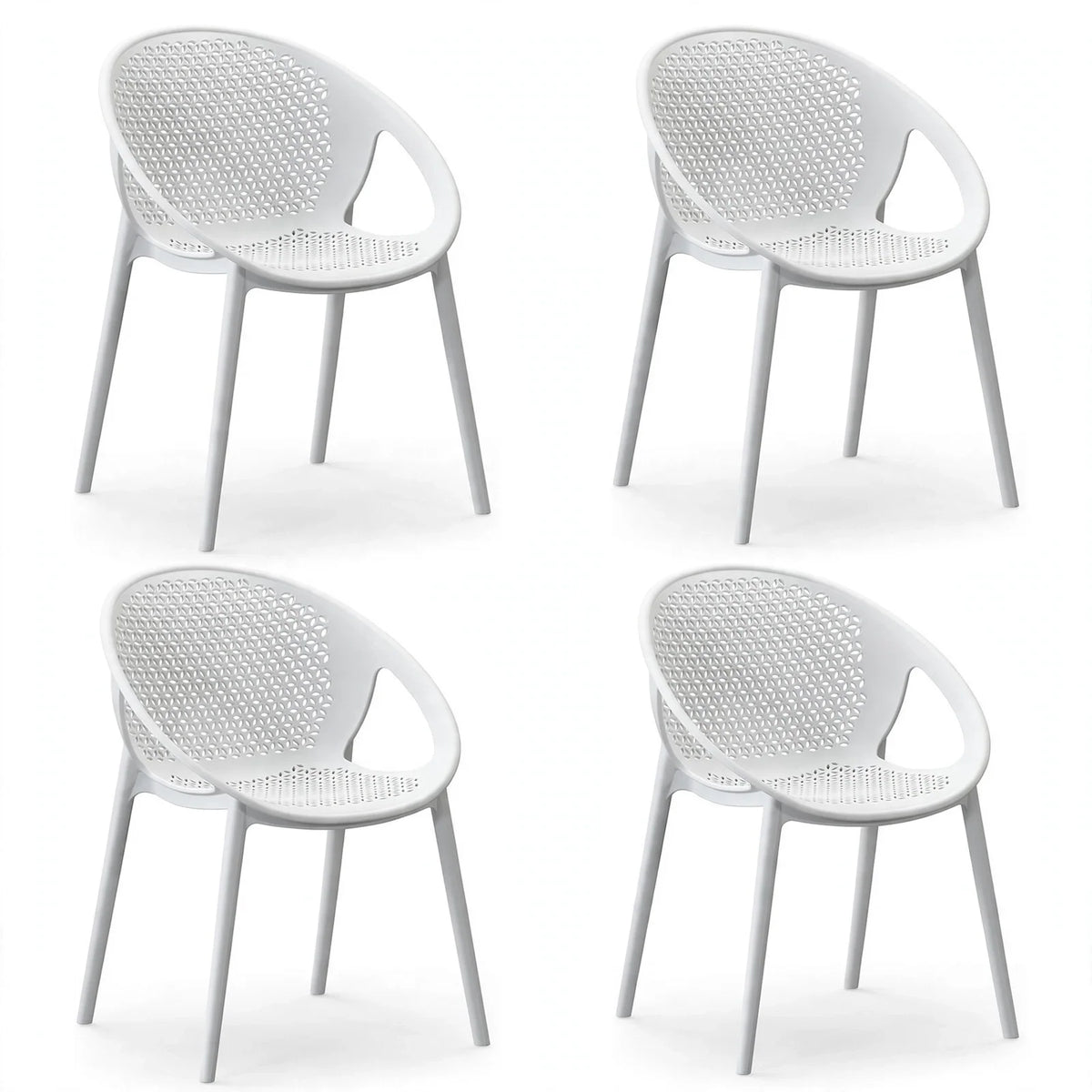 Set de 4 Sillas Selva con Brazos, Color Blanco, con Espaldar