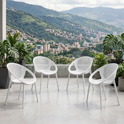 Set de 4 Sillas Selva con Brazos, Color Blanco, con Espaldar