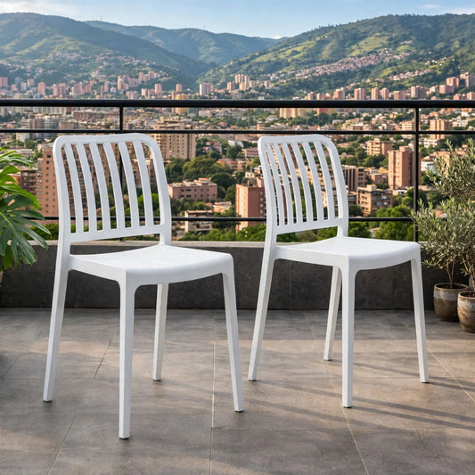 Set de 2 Sillas Brooklyn, Color Blanco, con Espaldar en Rayas y Diseño Minimalista
