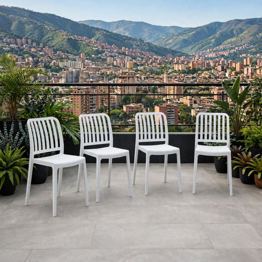 Set de 4 Sillas Brooklyn, Color Blanco, con Espaldar en Rayas y Diseño Minimalista