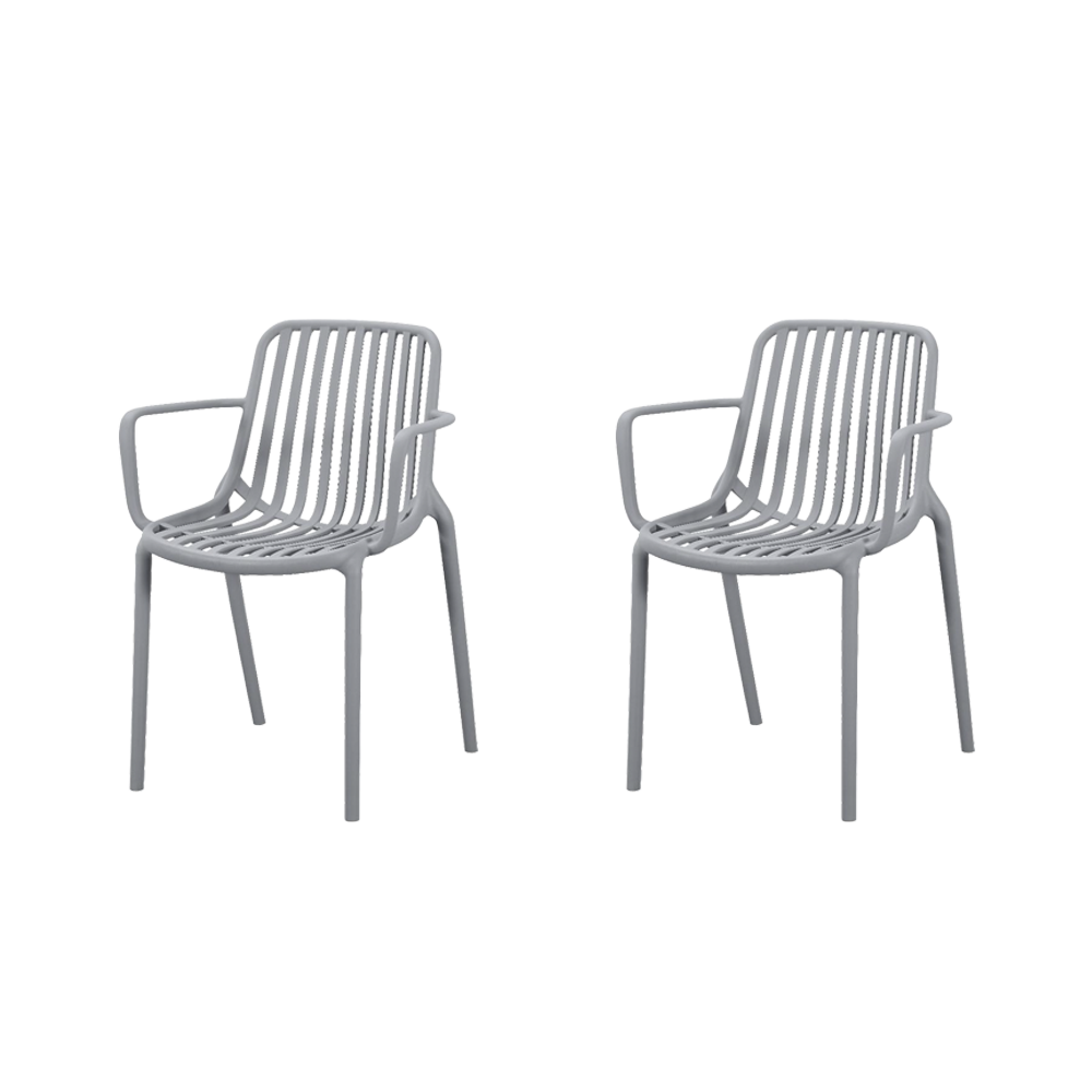 Set de 2 Sillas Parma, Gris, con Espaldar en Rayas y Diseño Minimalista