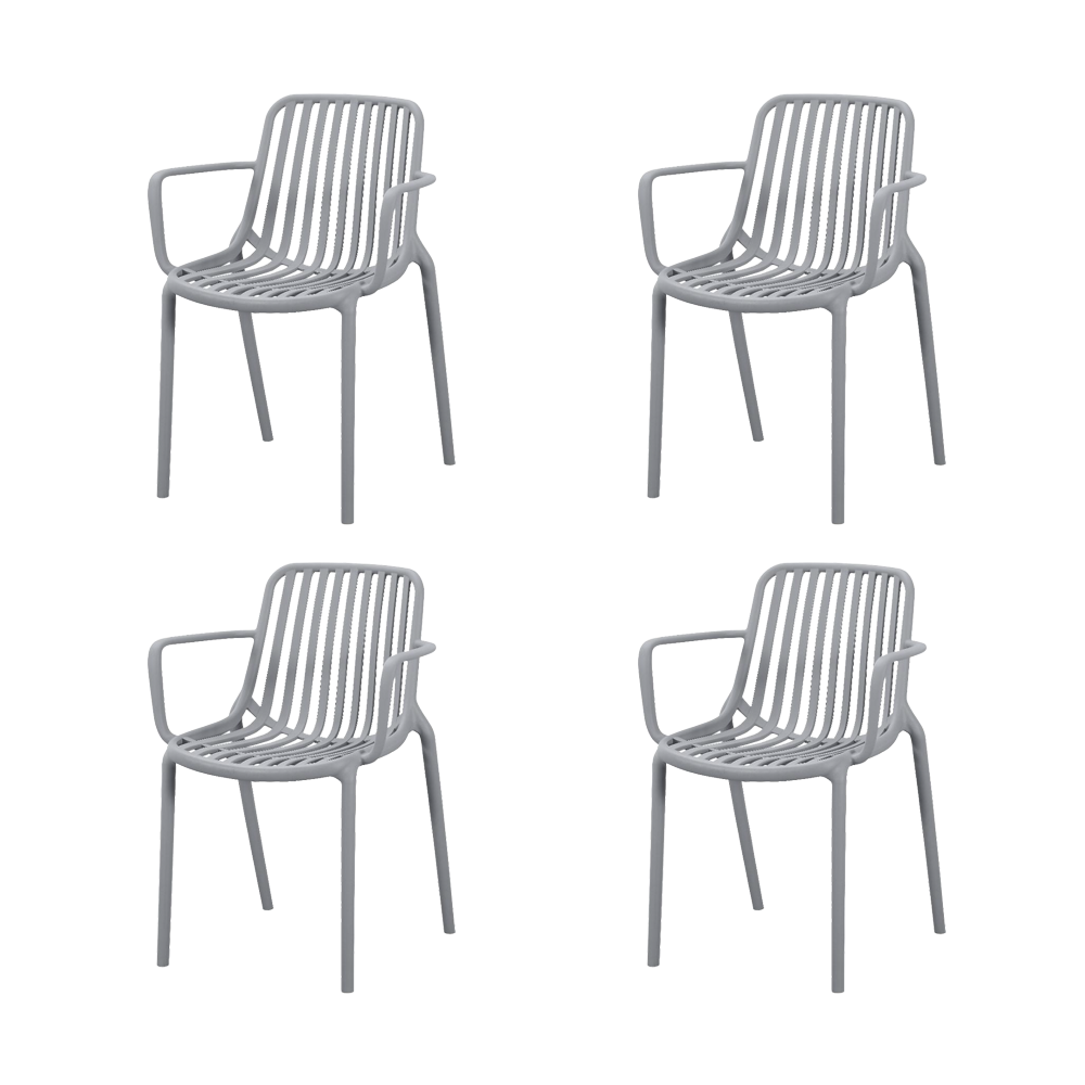 Set de 4 Sillas Parma, Gris, con Espaldar en Rayas y Diseño Minimalista