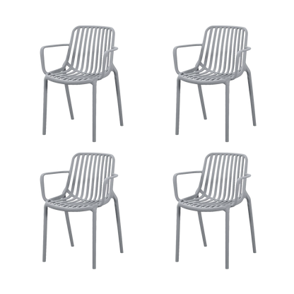 Set de 4 Sillas Parma, Gris, con Espaldar en Rayas y Diseño Minimalista