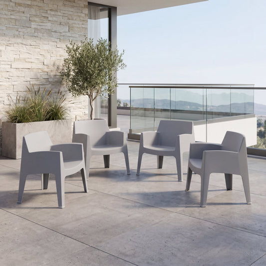 Set de 4 Sillas Lounge Coron, Gris, con Diseño Robusto y Minimalista