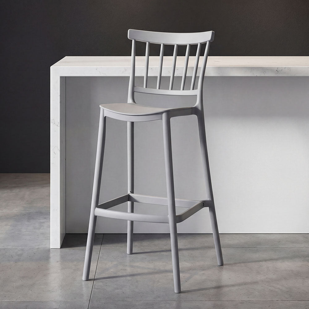 Silla para Bar Oxford, Gris, con Espaldar en Barras y Diseño Minimalista