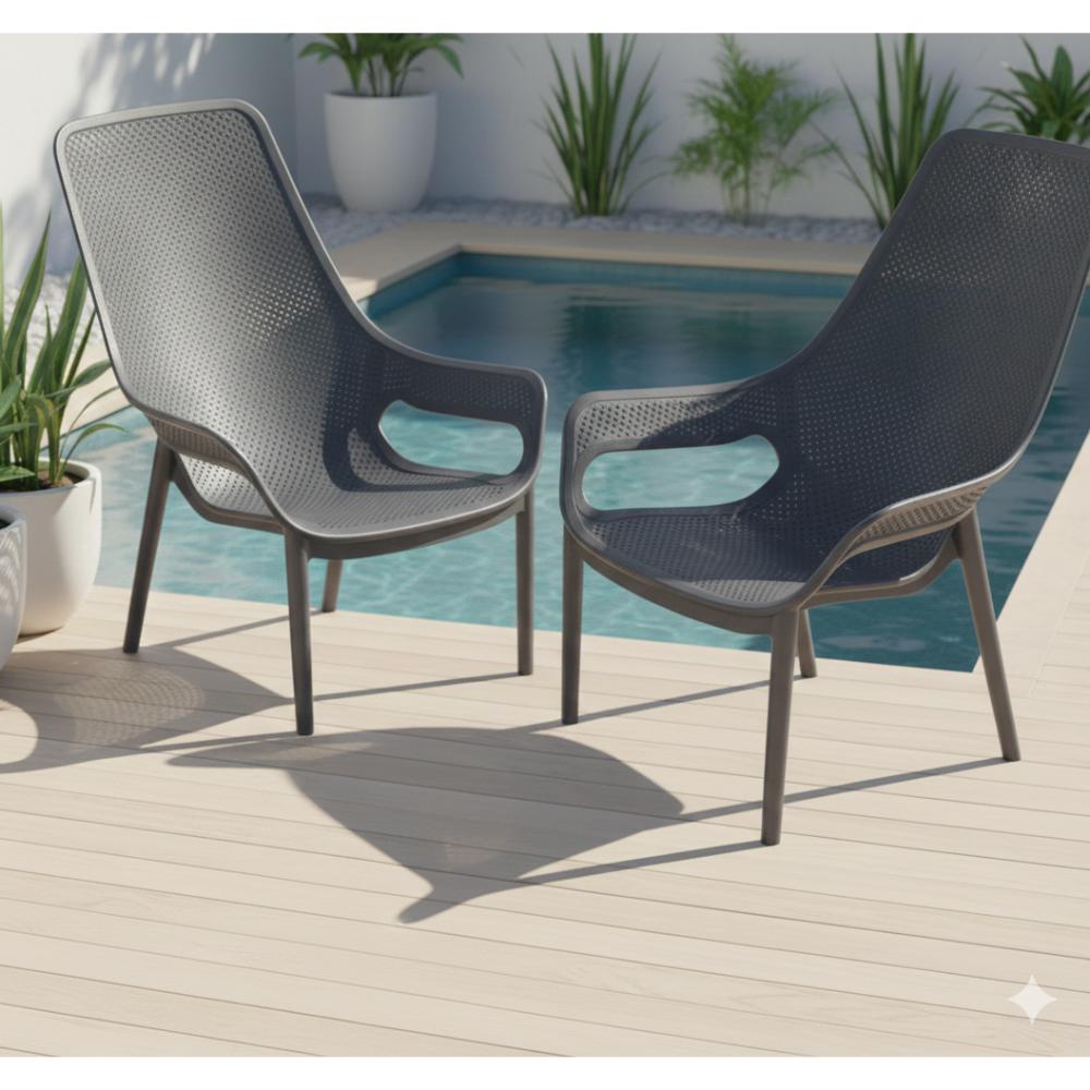 Silla Lounge Mayorca, Gris Oscuro, con Espaldar y Reposa Brazos, detalle