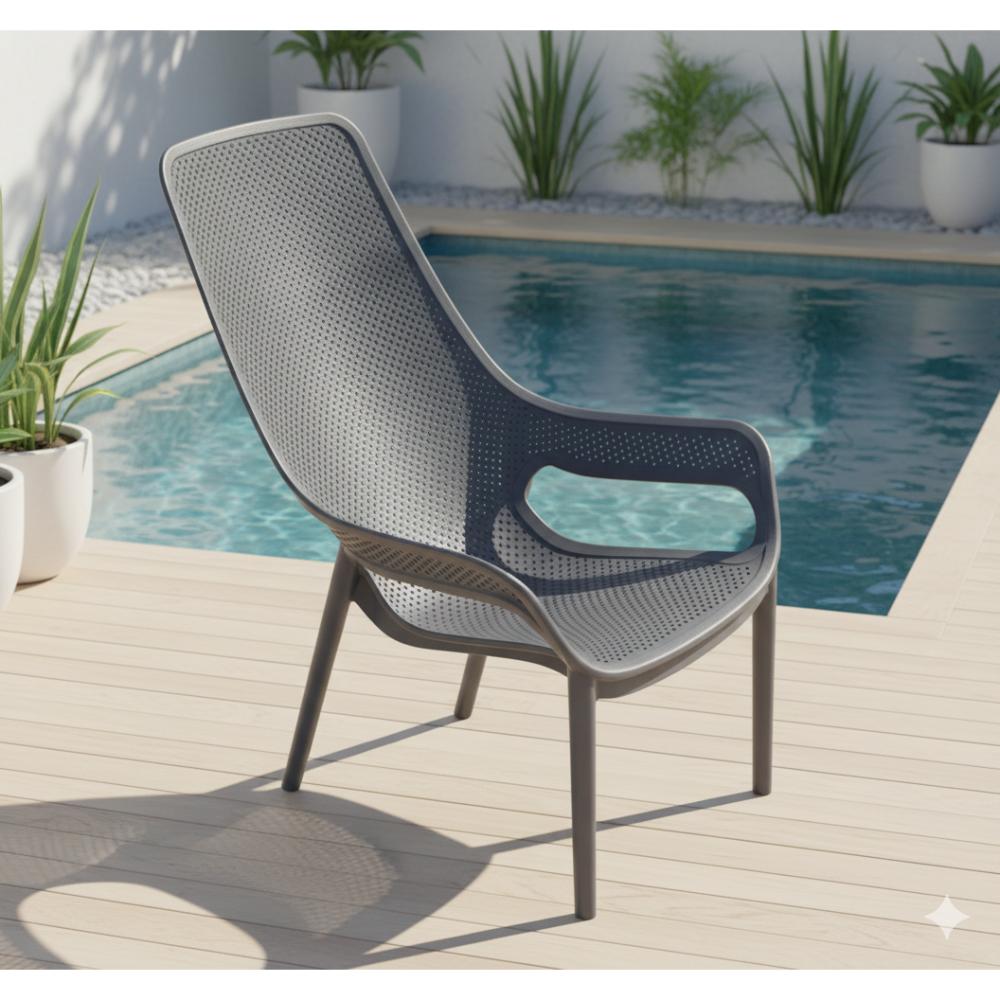 Silla Lounge Mayorca, Gris Oscuro, con Espaldar y Reposa Brazos