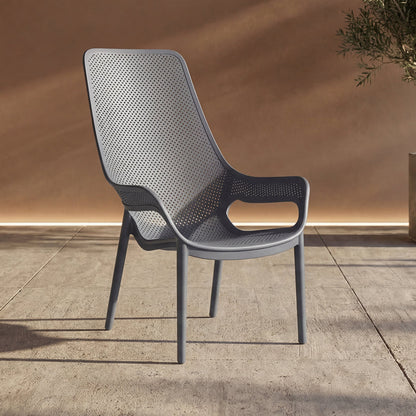 Silla Lounge Mayorca, Gris Oscuro, con Espaldar y Reposa Brazos, vista frontal