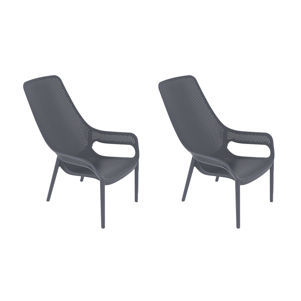 Set de 2 Sillas Lounge Mayorca, Gris Oscuro, con Espaldar y Reposa Brazos