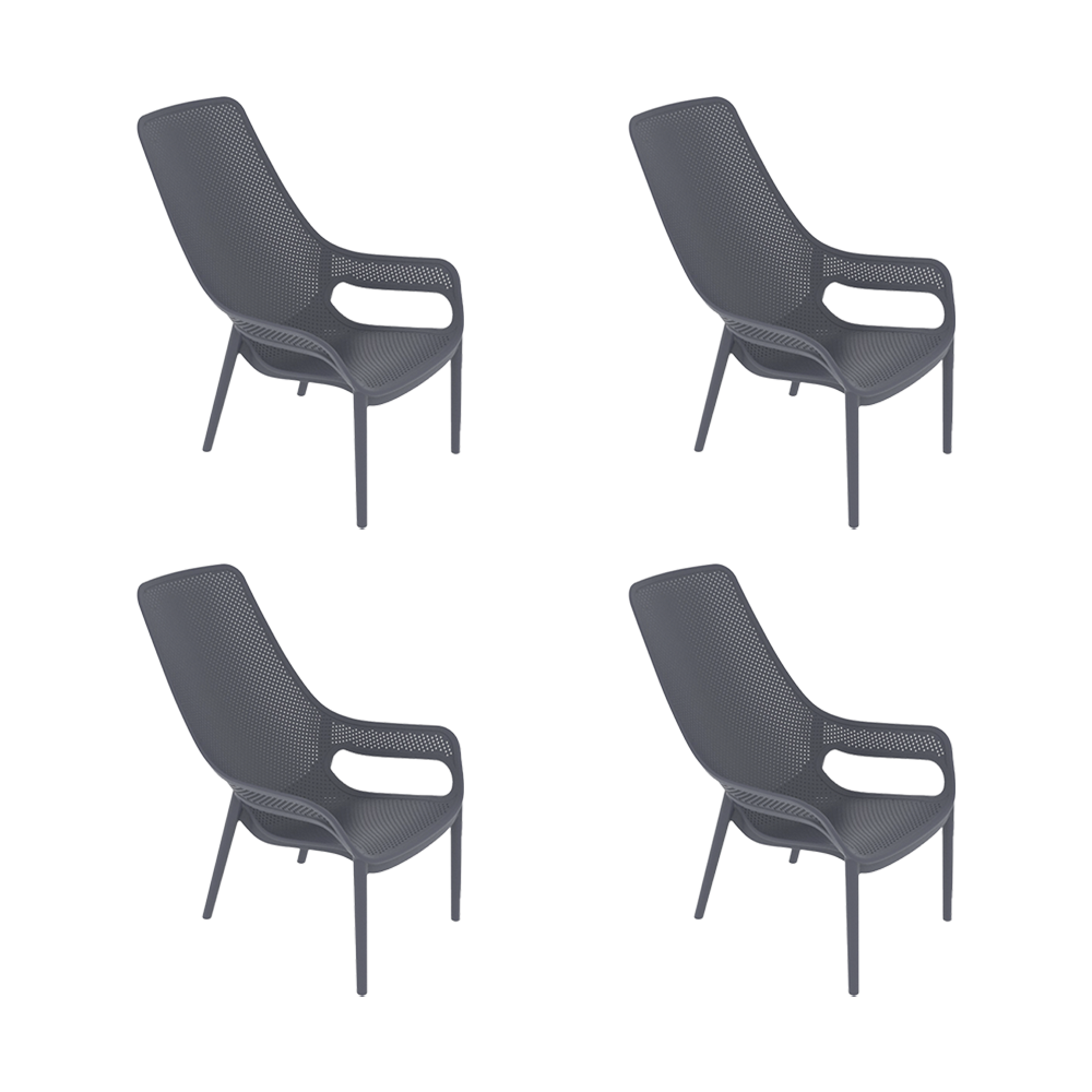 Set de 4 Sillas Lounge Mayorca, Gris Oscuro, con Espaldar y Reposa Brazos