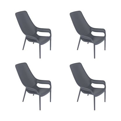 Set de 4 Sillas Lounge Mayorca, Gris Oscuro, con Espaldar y Reposa Brazos
