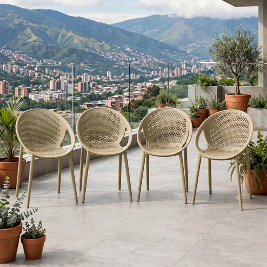 Set de 4 Sillas Selva con Brazos, Color Khaki, con Espaldar