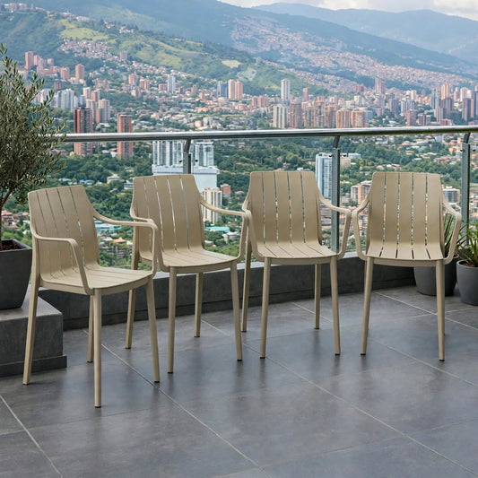 Set de 4 Sillas Alice con Brazos, Color Khaki, con Espaldar y Diseño Minimalista