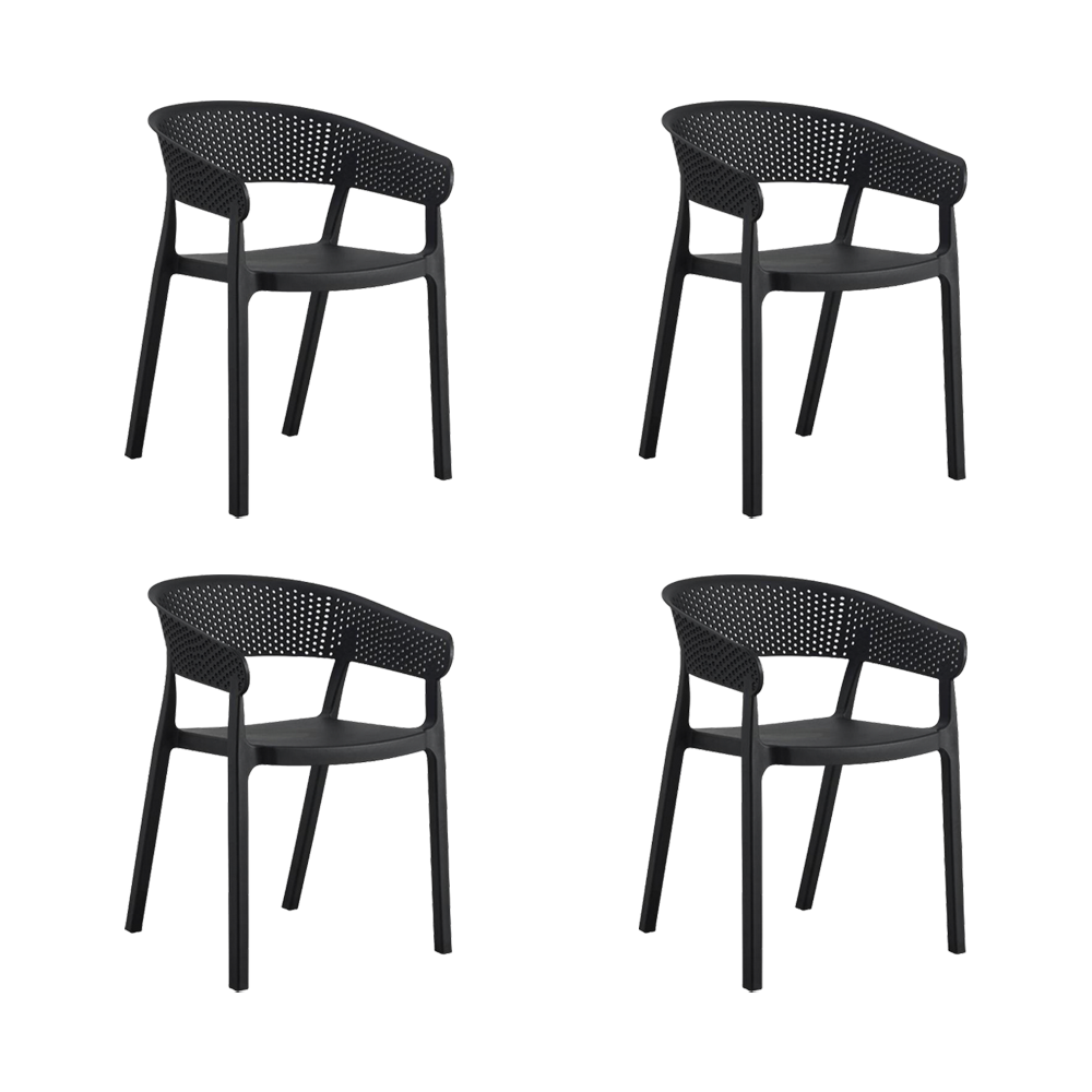 Set de 4 Sillas Manaos, Negro, con Espaldar Minimalista y Diseño Moderno