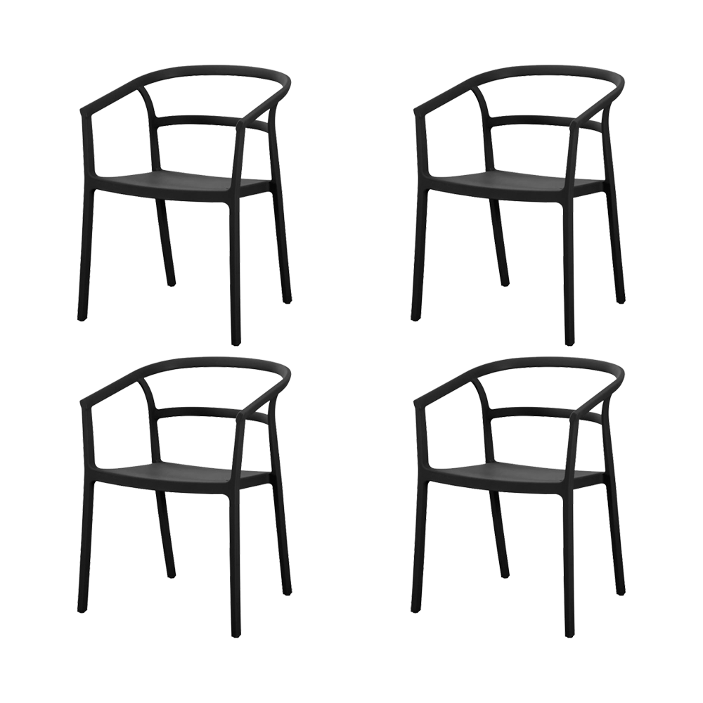 Set de 4 Sillas Porto, Negro, con Espaldar Minimalista y Diseño Moderno